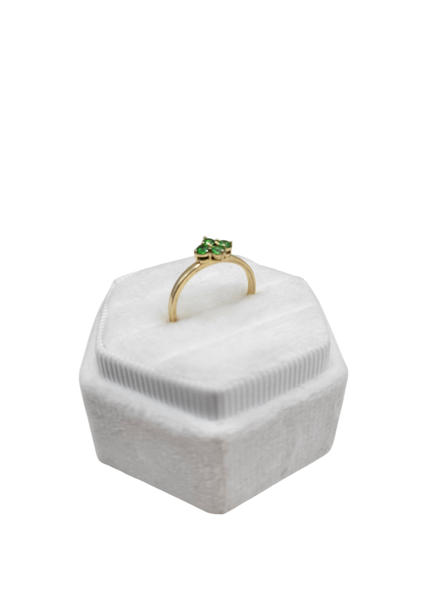 14K gold ring. Green CZ stones. Size 5.5