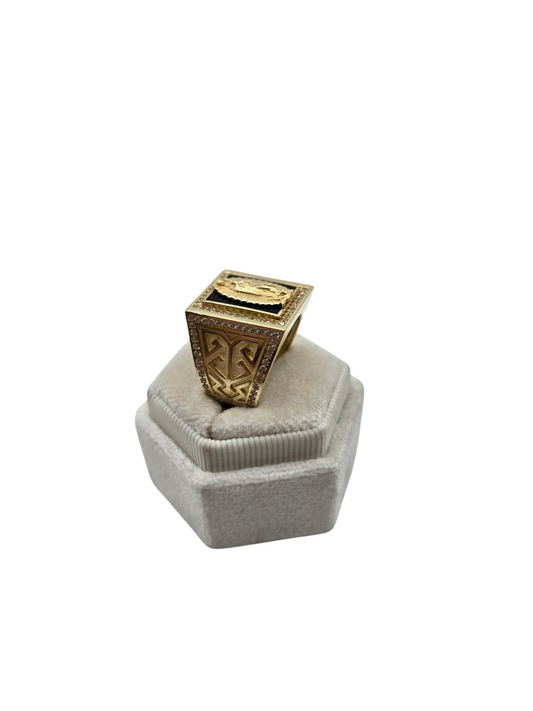 10k Gold Ring of The Virgin of Guadalupe with CZ Stones, Size 10