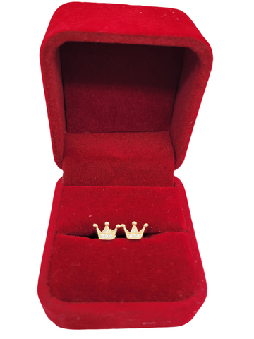 10K gold earrings. crown CZ stone.