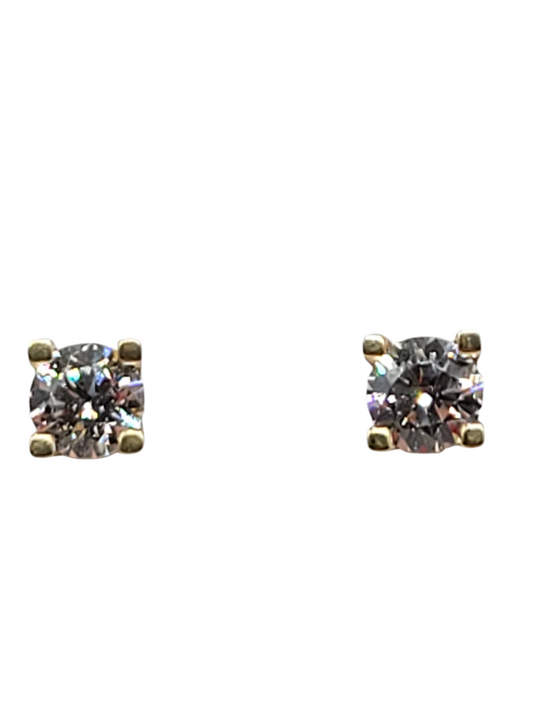 10K gold square earrings with white CZ stones.