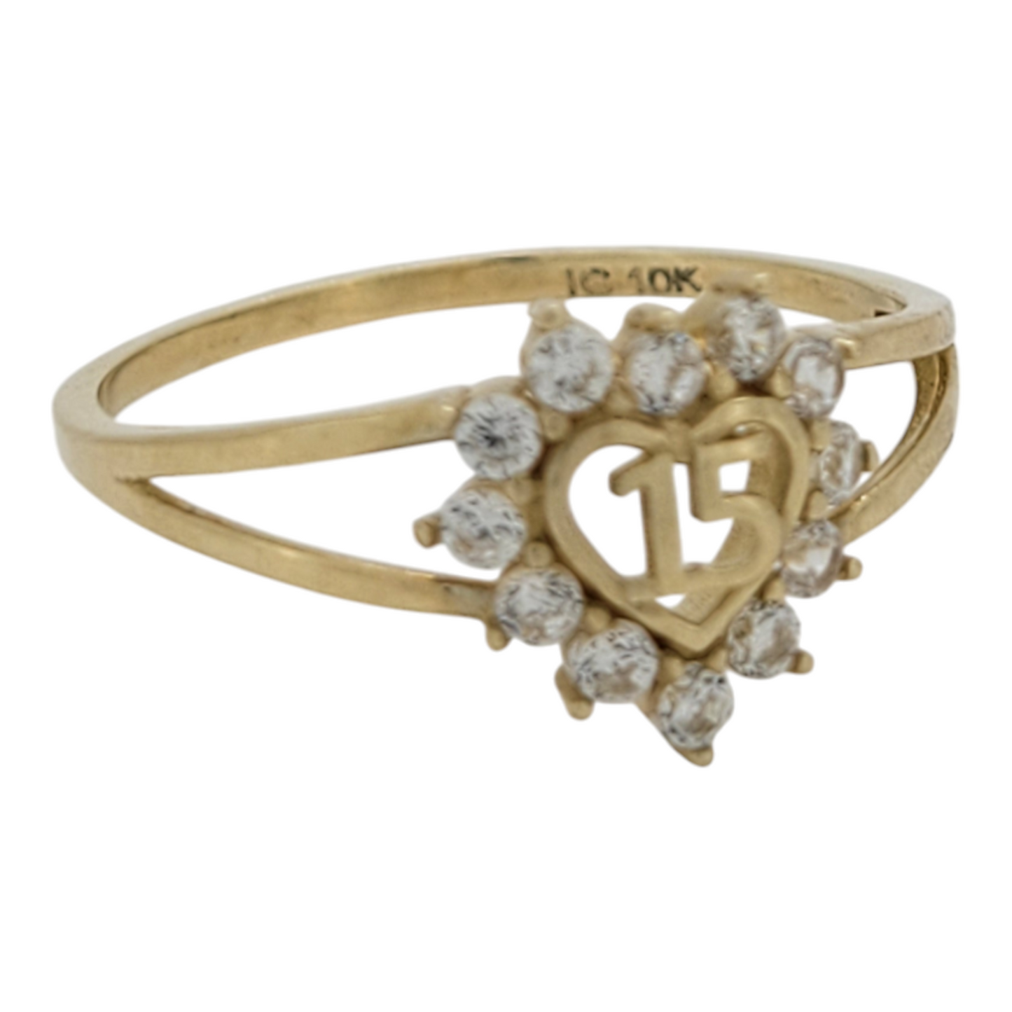 10K gold ring. Quinceañera. Heart with white CZ stone. Size 7