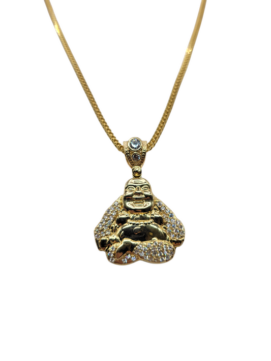 10K Gold Franco Chain. Buddha Pendant. CZ Stone. 20in ... 2mm
