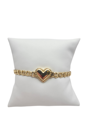 10K gold bracelet. Chinese weave. Heart. 7in. 5mm