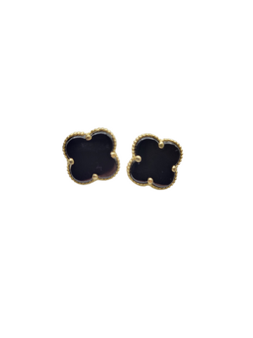 10K gold earrings. Black flowers.