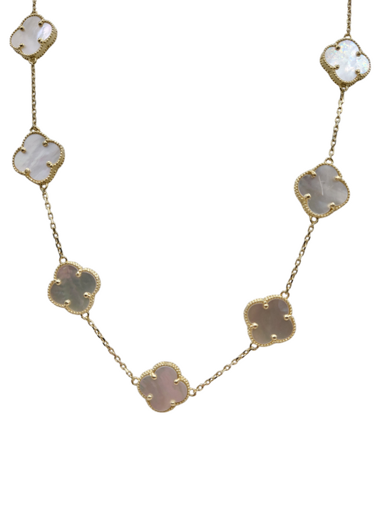 10K Gold Necklace. White Flowers .18in. 2mm