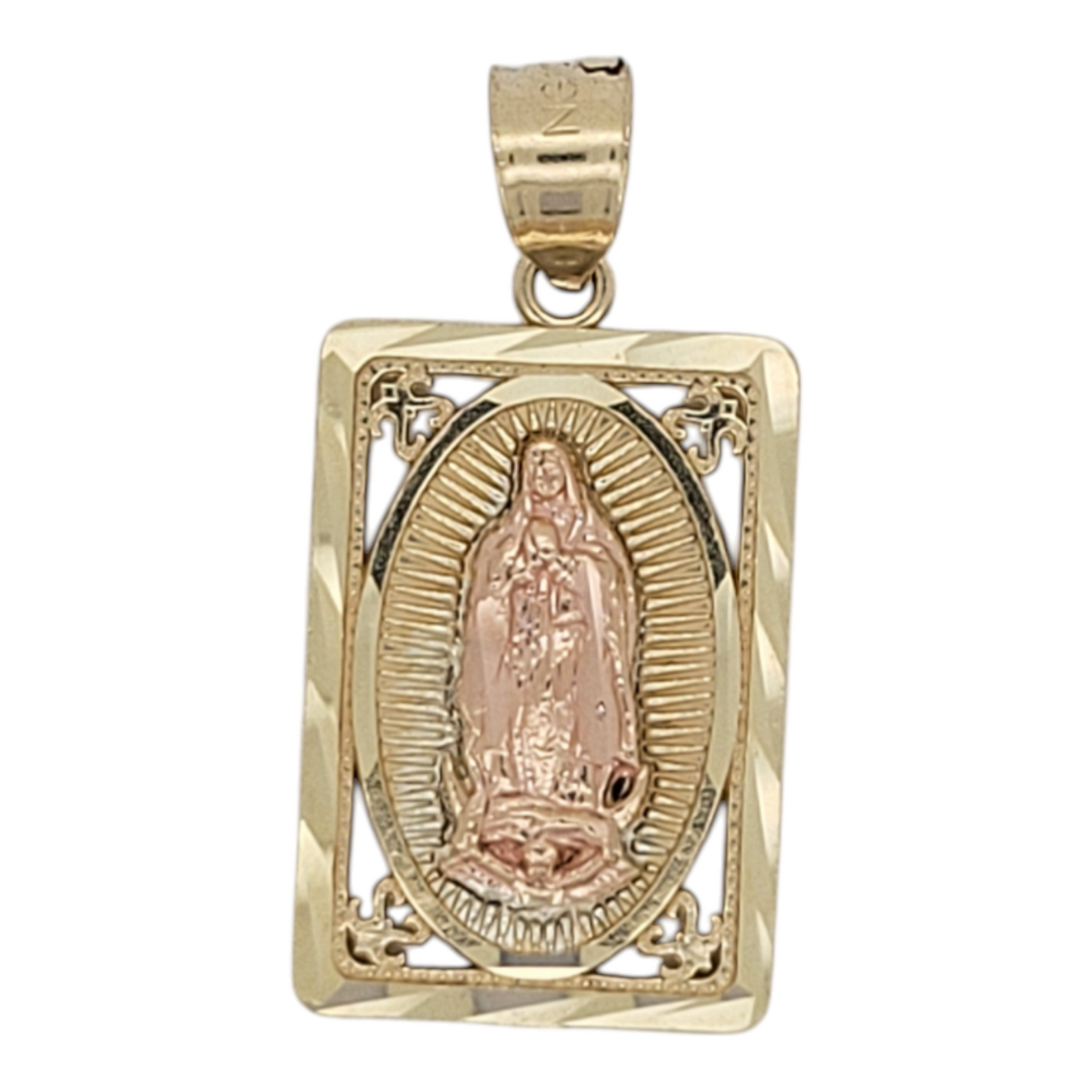 10K gold pendant. Square Virgin of Guadalupe.