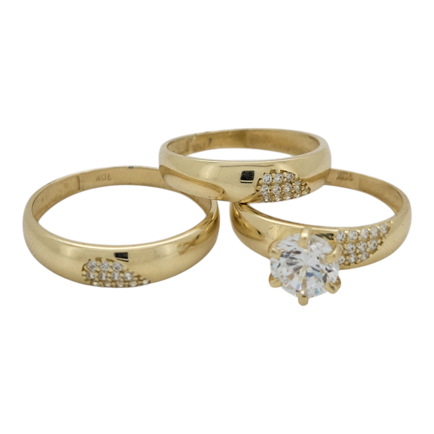 10K gold engagement rings. Trio of rings. Sizes 6.5 and 8.5. CZ stones forming a heart.