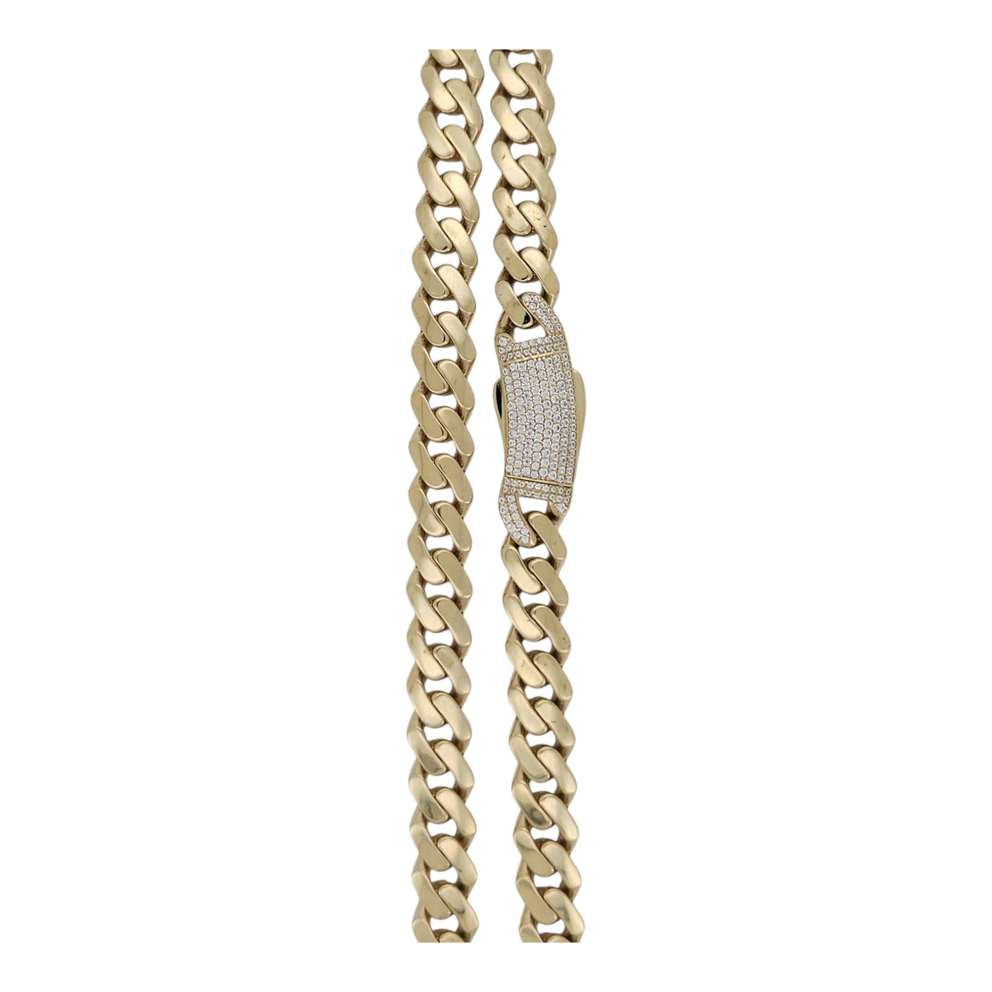 10K gold Cuban chain. Monastic style. CZ stone clasp.22in . 7mm