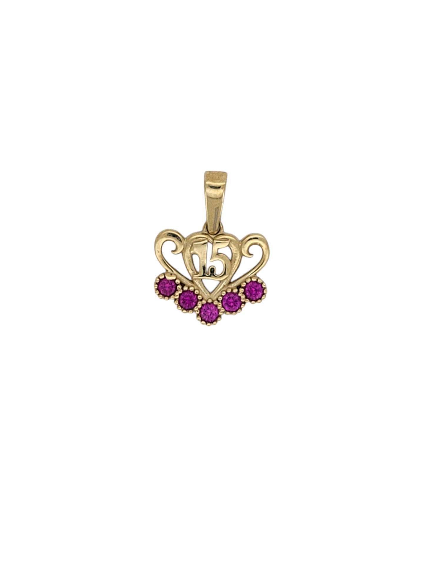 10K gold pendant. Quinceañera. Pink CZ stones.