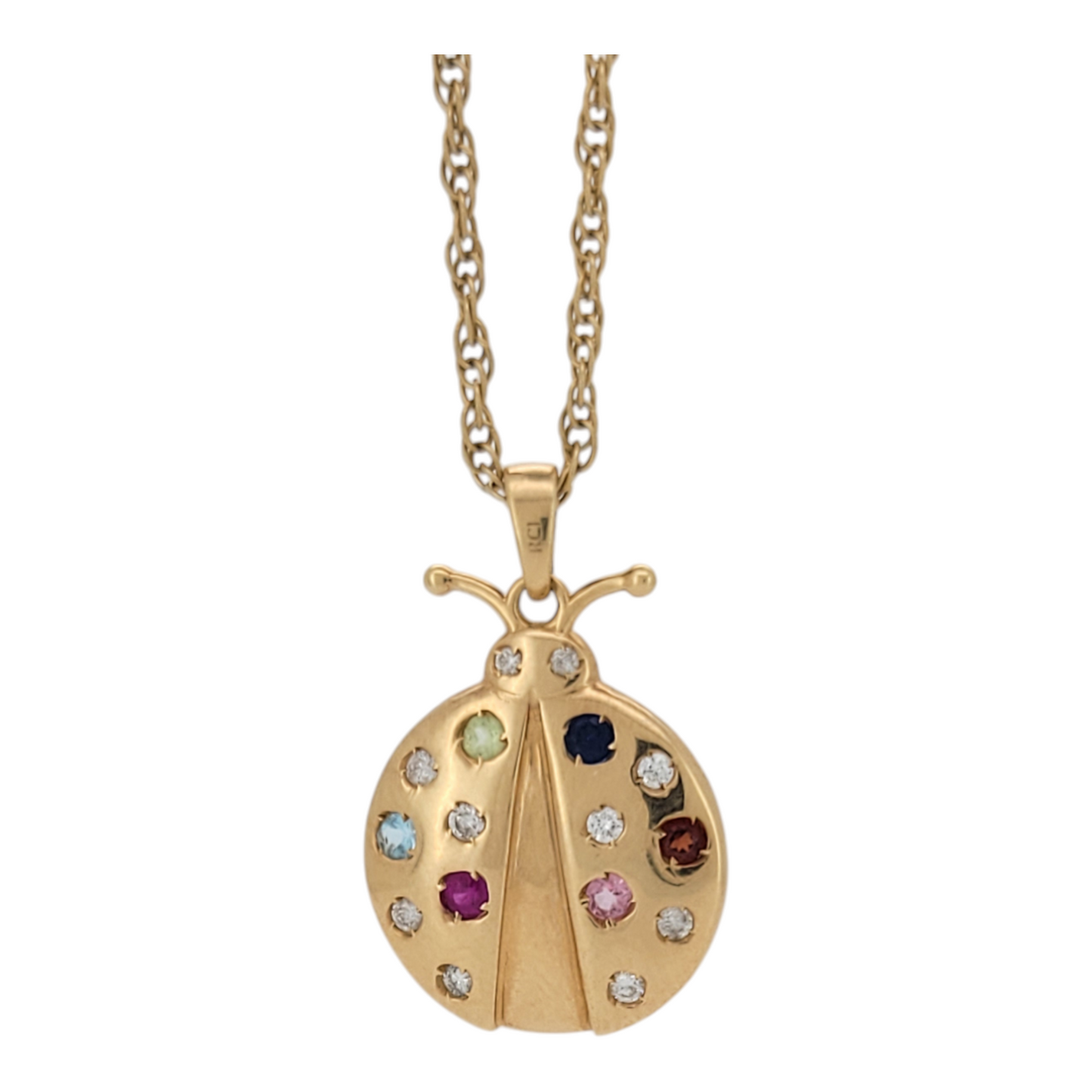 14K gold chain .14K gold ladybug pendant with CZ stone. 18in . 1mm