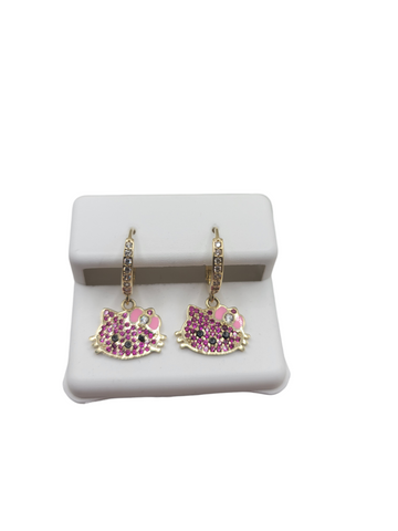 10K gold earrings. Hello Kitty. Pink. CZ stone.
