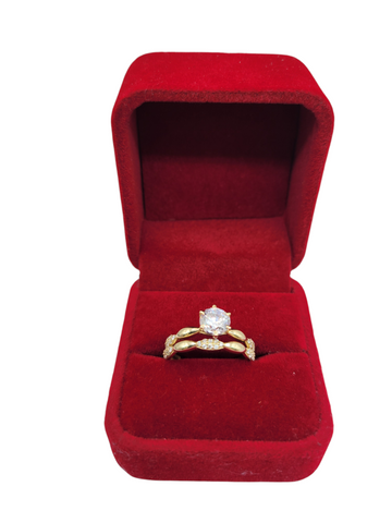 10K gold engagement rings. Duo. Plain design with CZ stones. Size 8.5