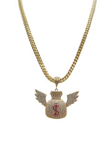 10K Gold Franco Chain. Money Bag Charm. 24in. 4mm.