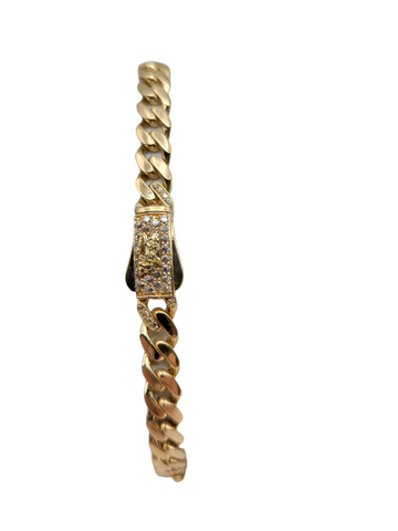 10K gold bracelet. CZ stone clasp. 8in . 6mm