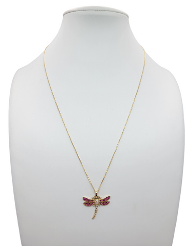 10K gold chain. dragonfly. 19in. 1mm. CZ stone