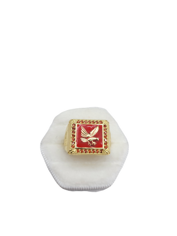 10K Gold Ring. Eagle. Red CZ Stones. Size 9.5