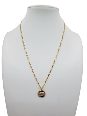 14K gold chain. Medusa pendant. 18in . 3mm