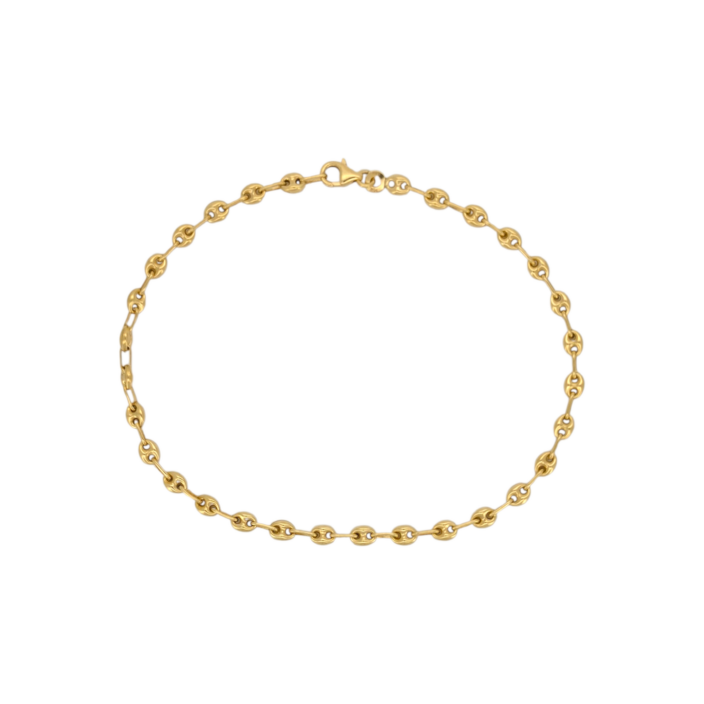 10K Gold Puffed Mariner Anklet. 10in-4mm