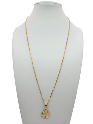 10K gold rope chain. Jesus pendant. 24 inches (2 mm).