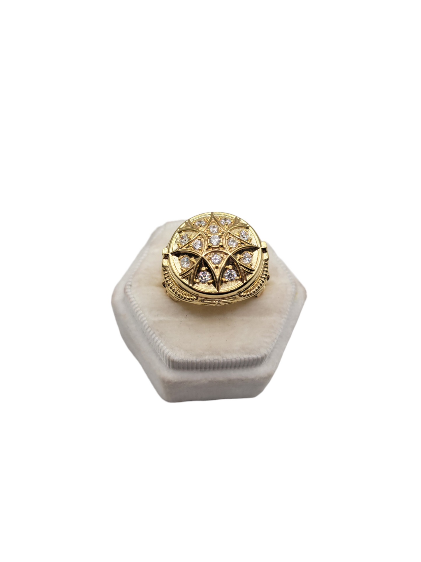 10K Solid Gold Ring with White CZ Stones. Size 10.5
