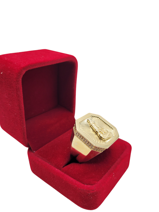 10K gold ring. Virgin of Charity. CZ stone. Size 10