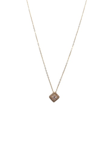 14K gold necklace. Square pendant with CZ stone. 20in . 1mm