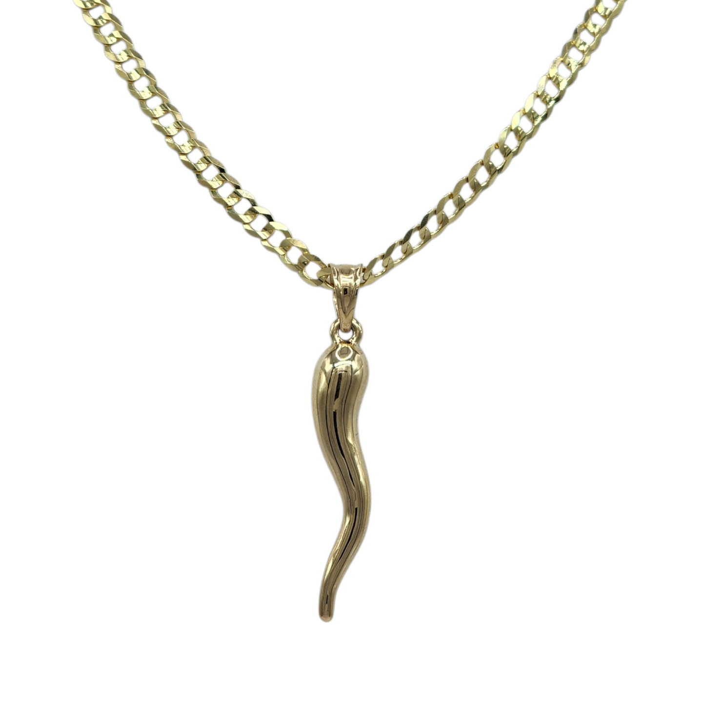 10k gold Cuban chain with Italian horn pendant 24in 4.5mm