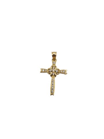 10K gold cross pendant. CZ stone.