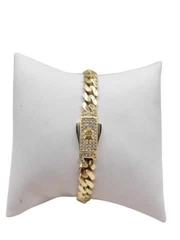 10K Gold Bracelet. CZ Stone Clasp. 7.5in. 7mm