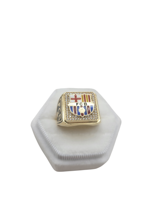 10K gold ring. Symbol of the football team Barcelona. CZ stone. Size 9.5