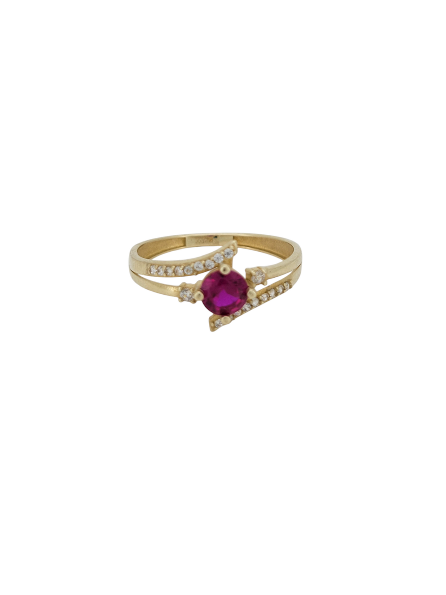 10K gold ring. Round red stone. CZ stones. Size 7