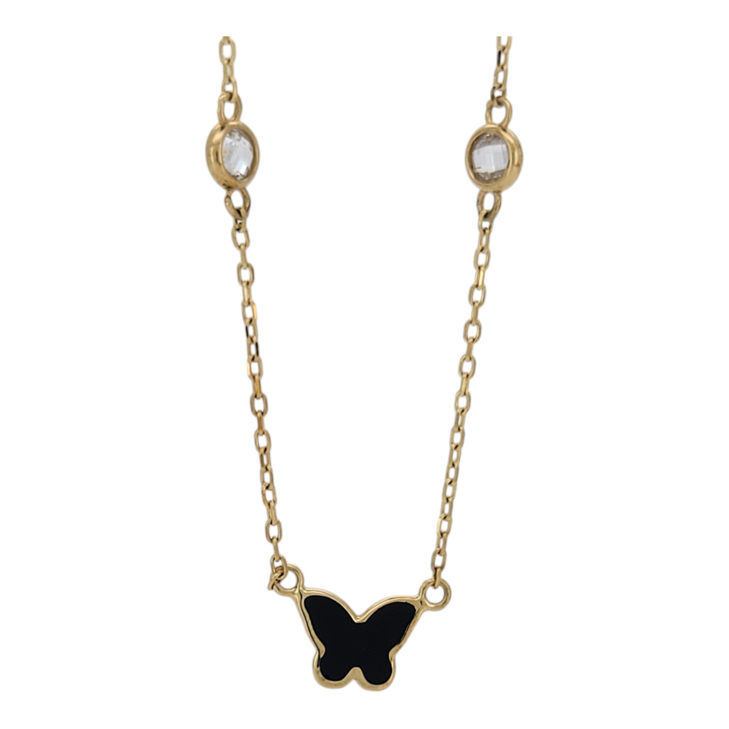 10K gold bracelet. Butterfly and four-petaled flower. 8in . 1mm