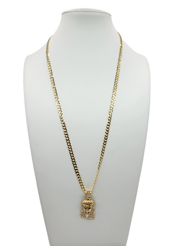 10K gold chain. Jesus Christ face pendant. CZ stone. 24 inches. 5 mm.
