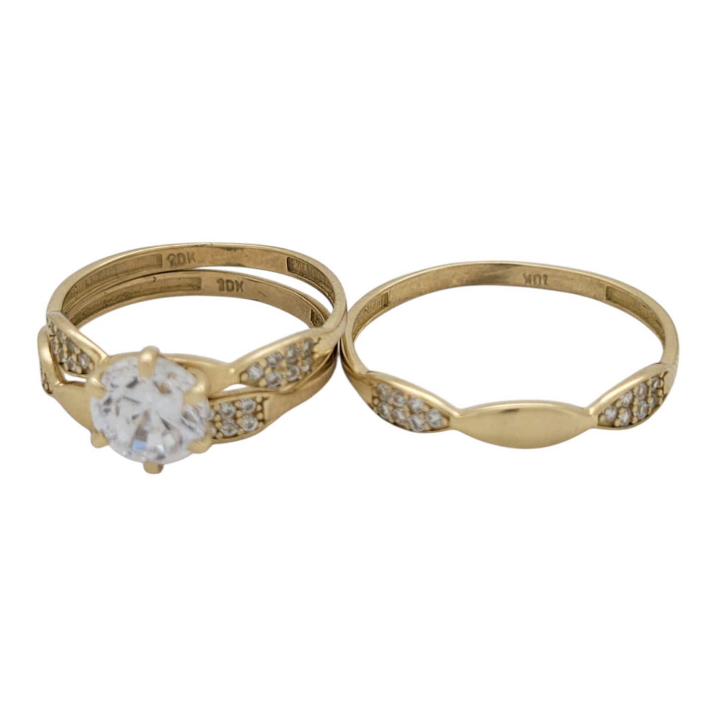 10K gold engagement rings. Trio of rings. Sizes 6.5 and 10. CZ stones.
