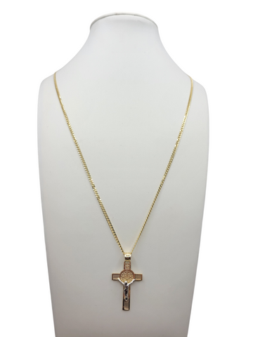 10K gold Cuban chain. Crucifix pendant. 24in . 2mm