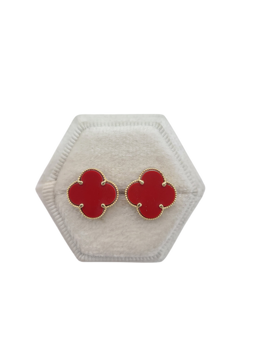 10K gold earrings. Red flowers.