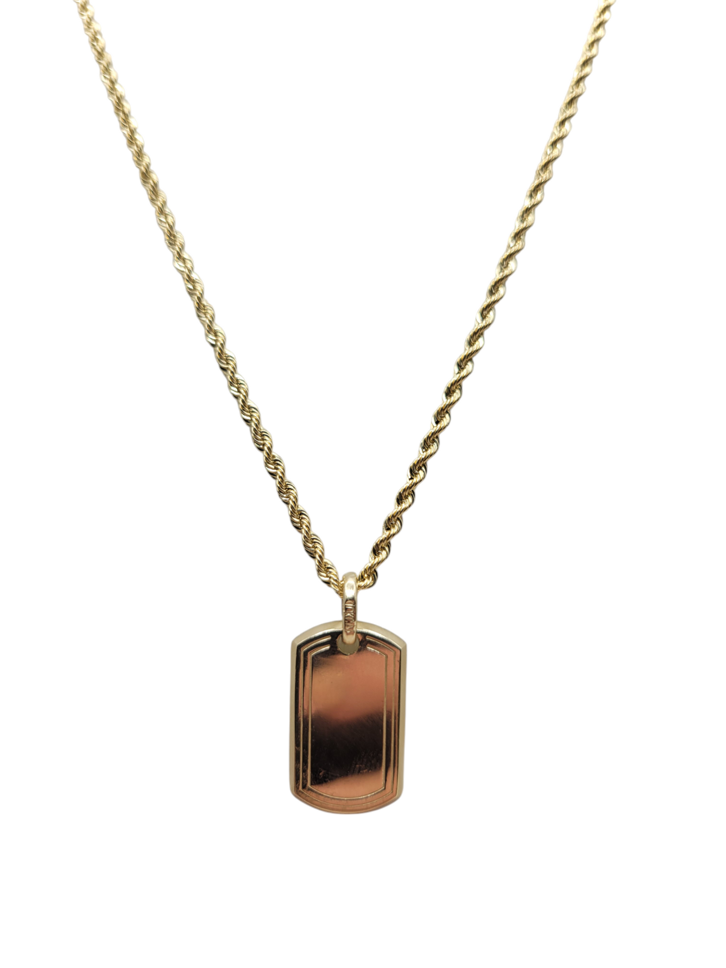 10K Gold Rope Chain. Plain Plated Pendant. 24in. 2mm