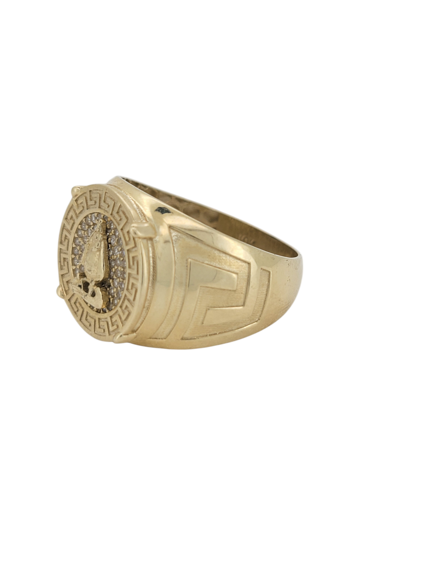 10K gold ring. Virgin of Charity. CZ stones