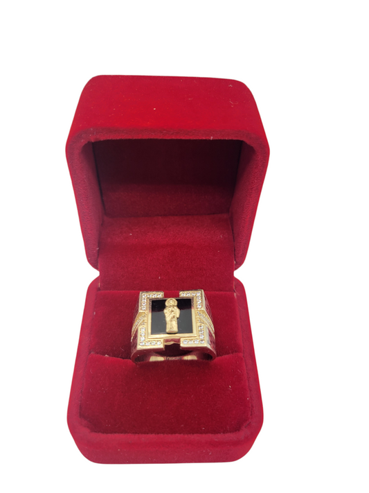 10K gold ring. Saint Jude. Black background. Size 10.5