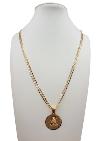 14K gold Cuban chain. Small Virgin of Charity pendant. 24in . 4mm