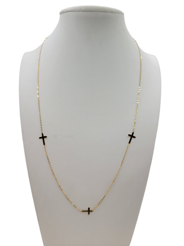 14K gold necklace. 3 crosses. 18in . 1mm