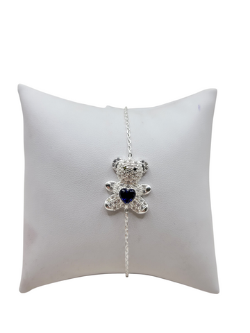 925 silver bear bracelet with blue CZ stone. 8.5in. 1mm
