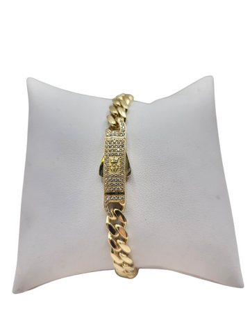 10K Gold Bracelet. CZ Stone Clasp. 8in. 7mm