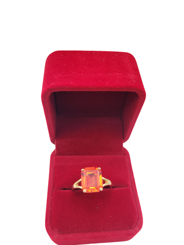 14K gold ring with rectangular red stone . size 10