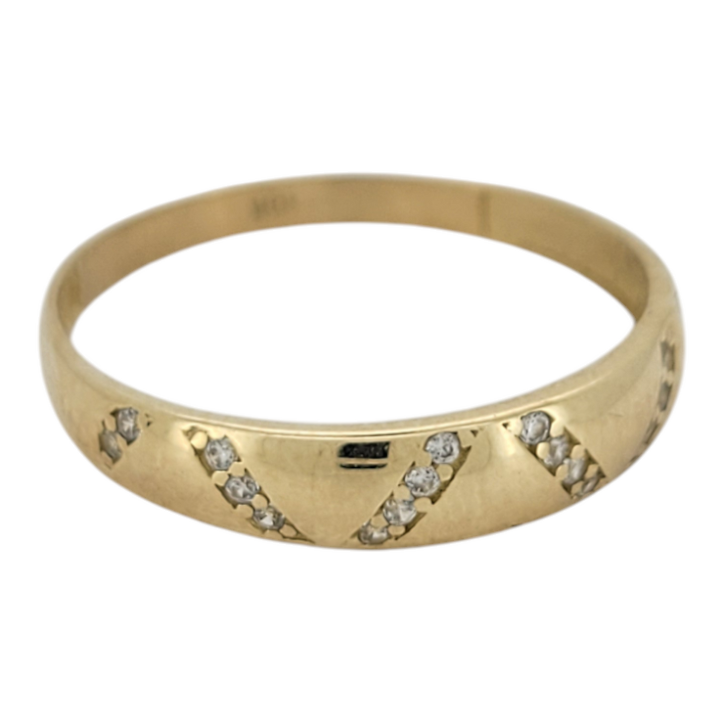 10K gold ring. band. with CZ stones. Size 10