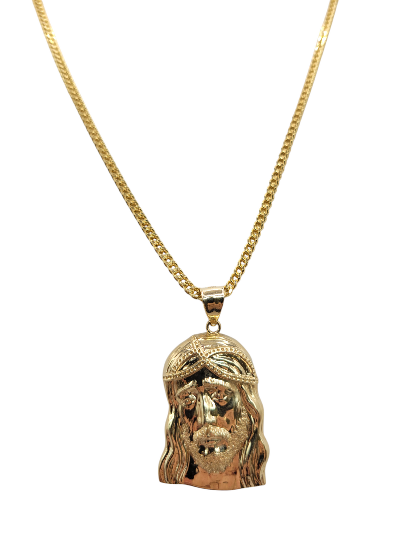 10K gold Franco chain. Jesus pendant. 30in..2mm