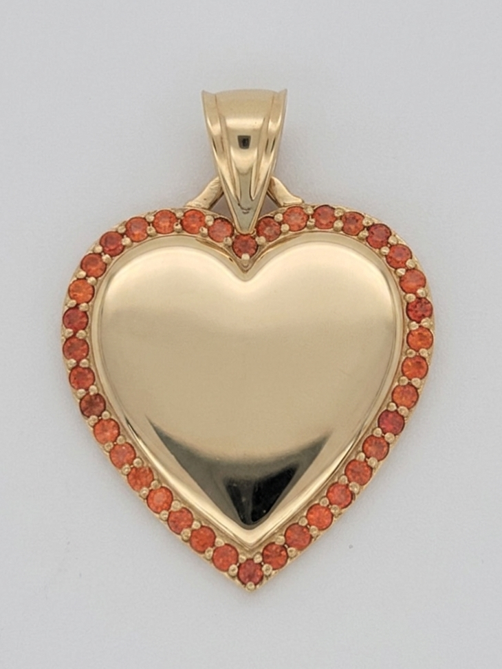 heart pendant 14k gold to personalize with photo red stones CZ