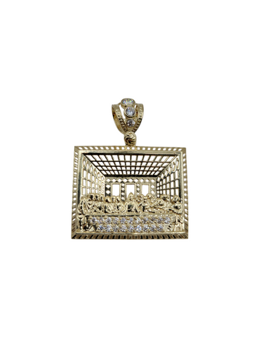 10K gold pendant. Last Supper. CZ stone