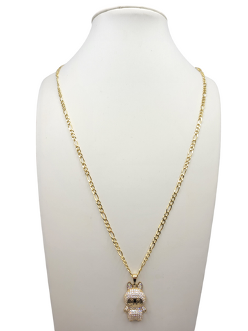 10K Gold Figaro Chain. Labubu doll pendant. 22in. 2.5mm