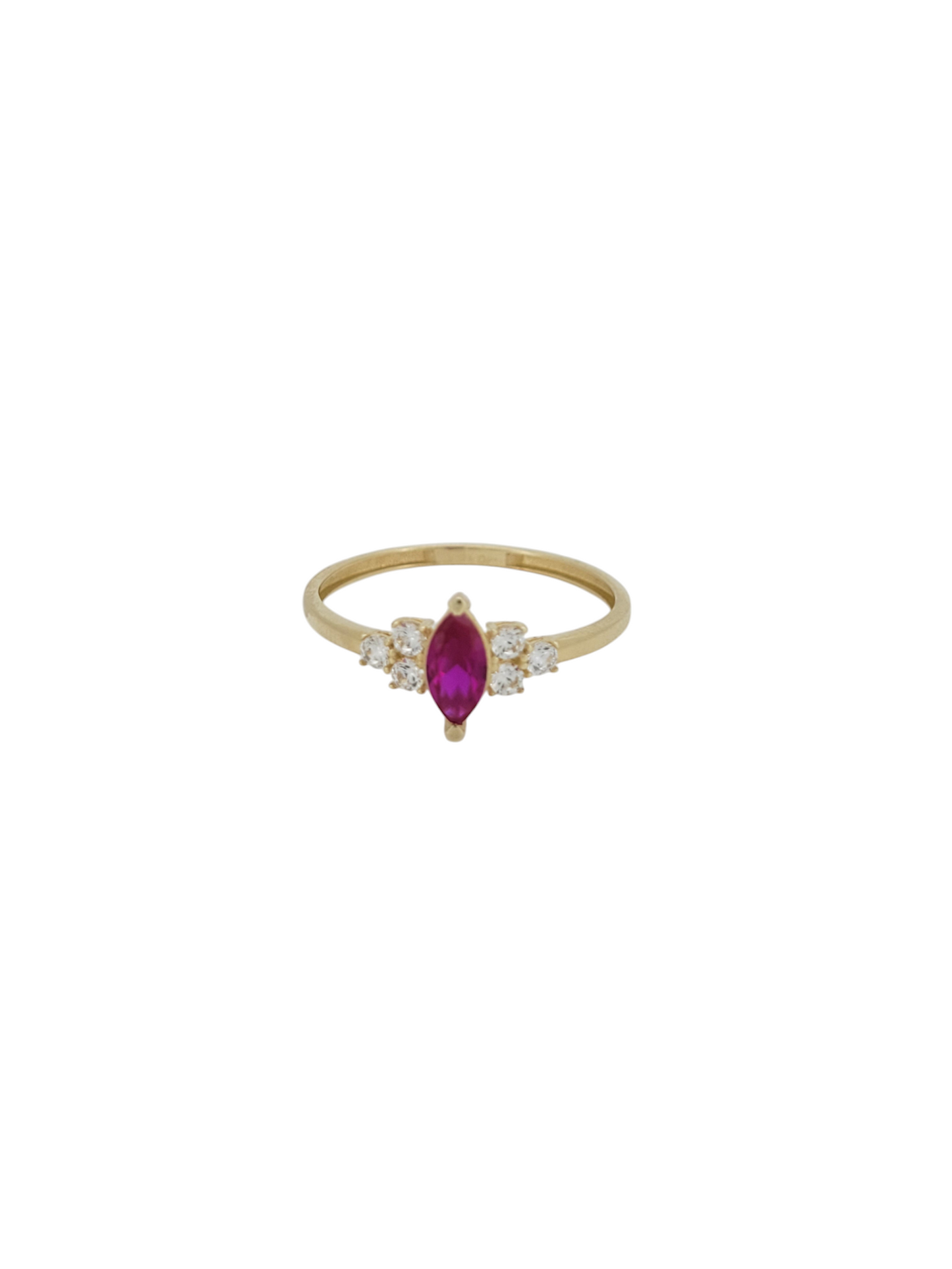 10K gold ring. rhombus red stone. CZ stones. Size 8